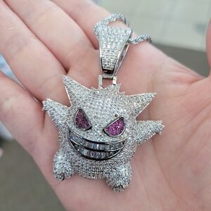 Brand New Silver Gengar Stainless Steel Rhinestone Necklace